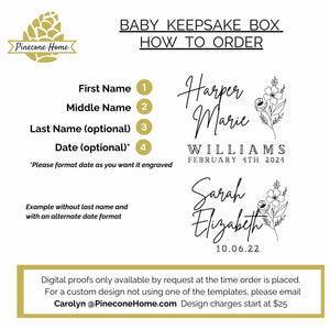 Personalized Engraved Heirloom Baby Keepsake Box First Birthday Newborn Gift