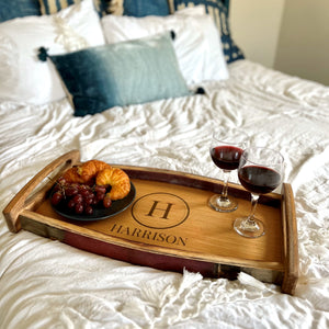 Wine Stave Serving Tray - Personalized Engraved Tray for Housewarming Wedding Anniversary