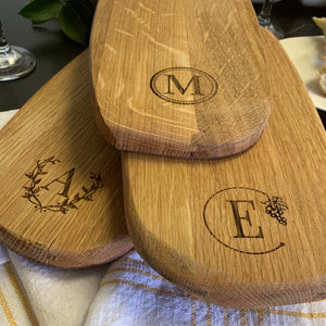 Monogrammed Large Wine Barrel Charcuterie Board - Housewarming Serving Board