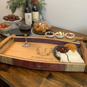 Wine Stave Serving Tray - Personalized Engraved Tray for Housewarming Wedding Anniversary