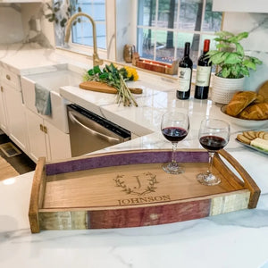 Wine Stave Serving Tray - Personalized Engraved Tray for Housewarming Wedding Anniversary