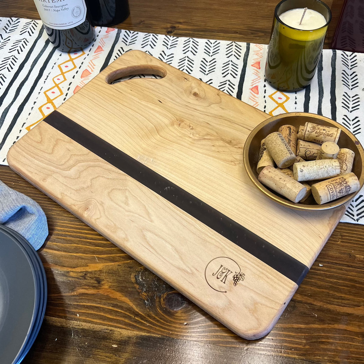 Personalized Maple and Wine Barrel Cutting Board - Cheese Charcuterie Board for Weddings Anniversary Mother&#39;s Day
