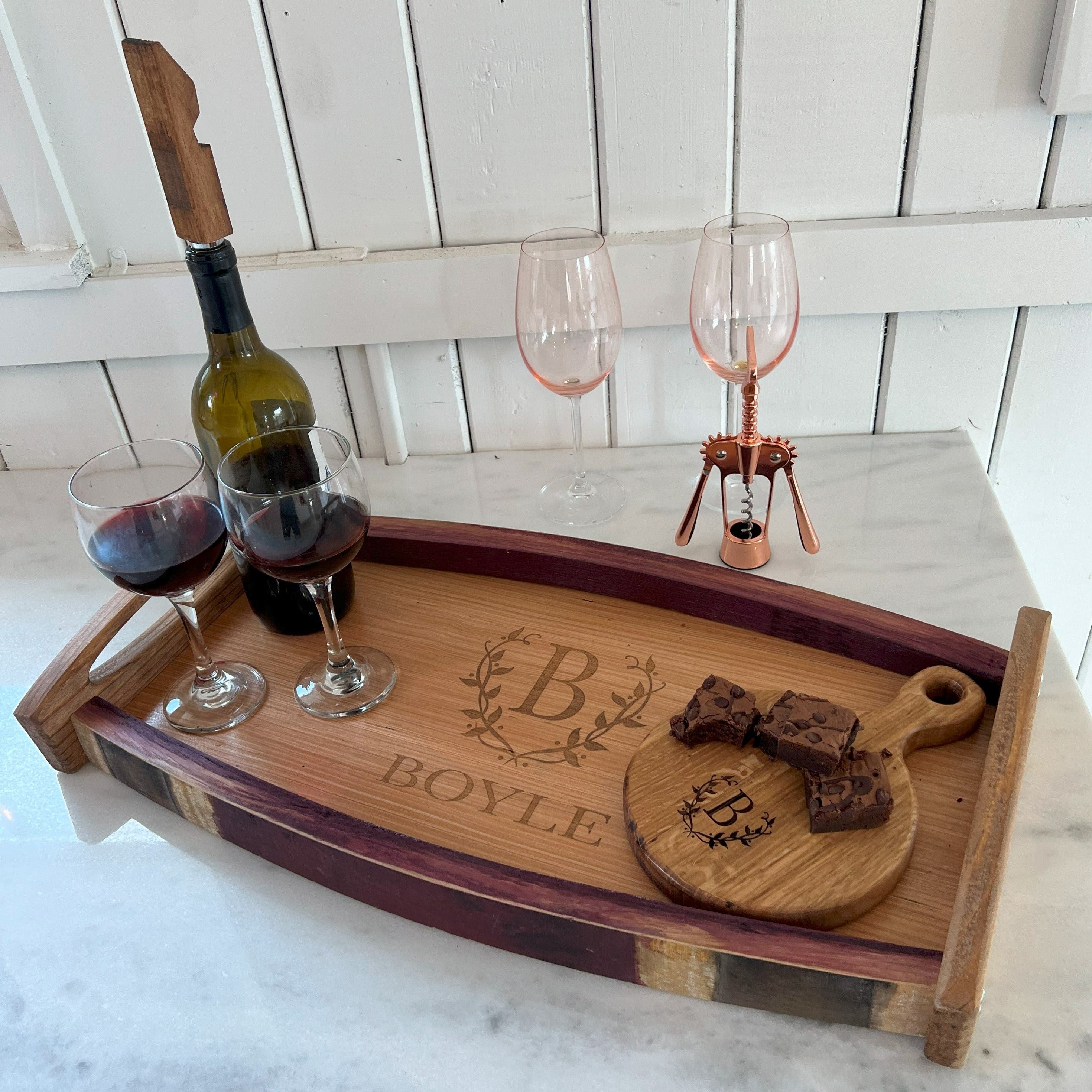 Personalized Wood Charcuterie Board - Made from a reclaimed white oak wine  barrel - 16 long x 6 wide - Pinecone Home - Monogrammed Serving Paddle