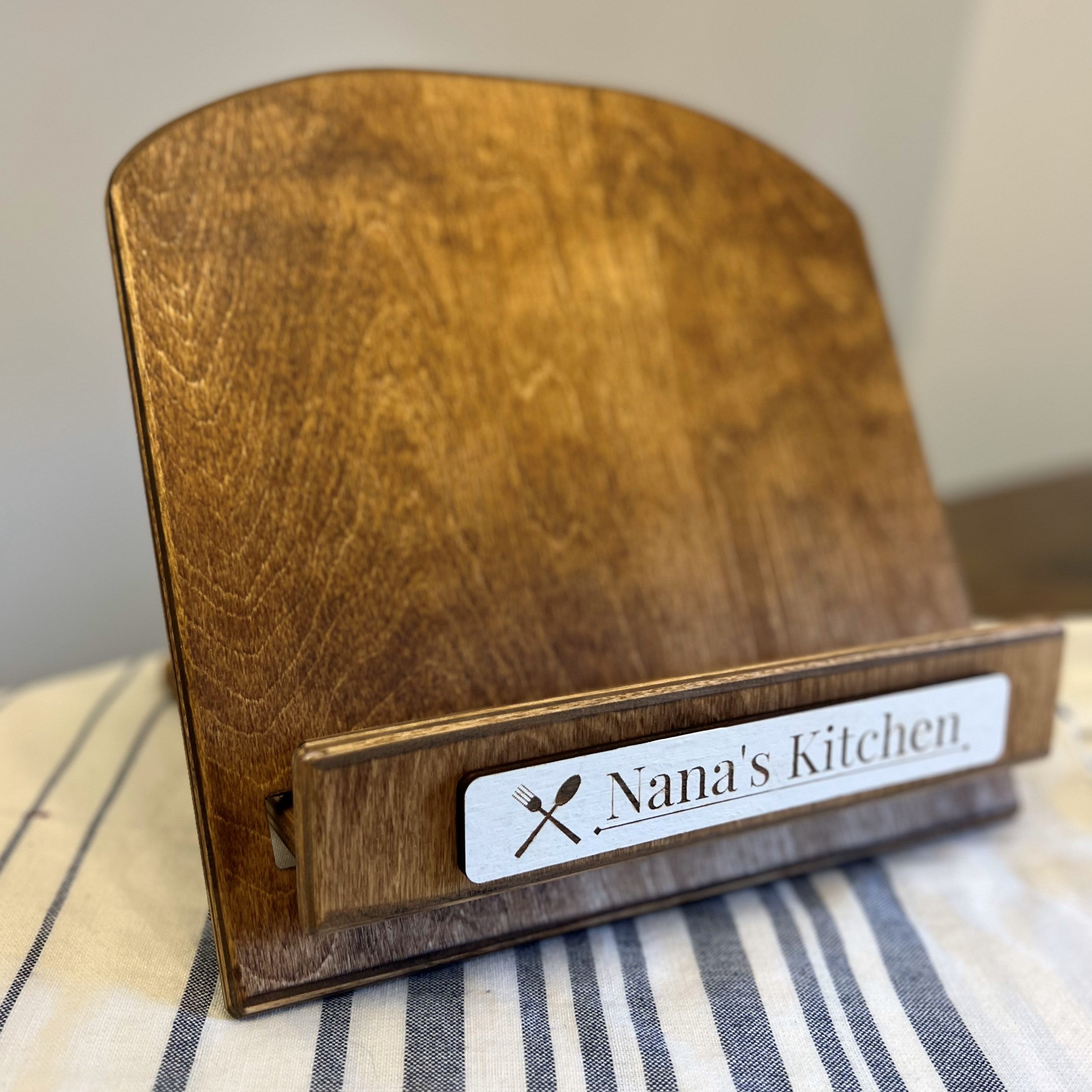 Personalized Cookbook Stand - Adjustable wood cookbook and recipe