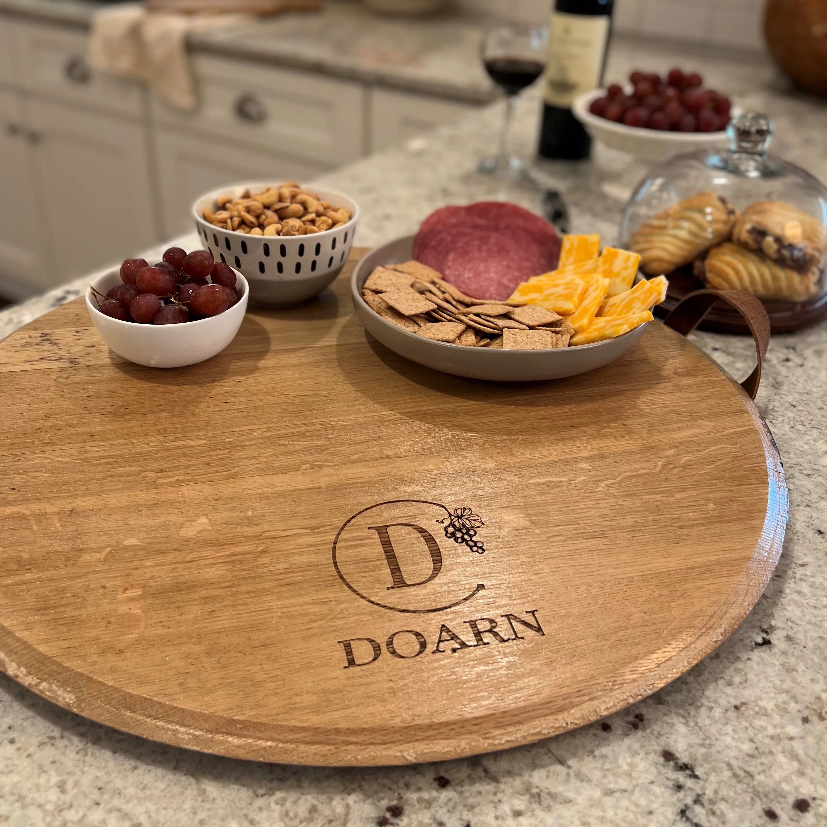 Reclaimed Wine Barrel Round Serving Tray - Pinecone Home