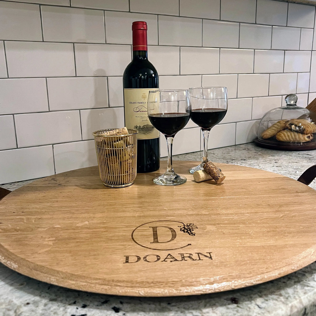 Reclaimed Wine Barrel Round Serving Tray