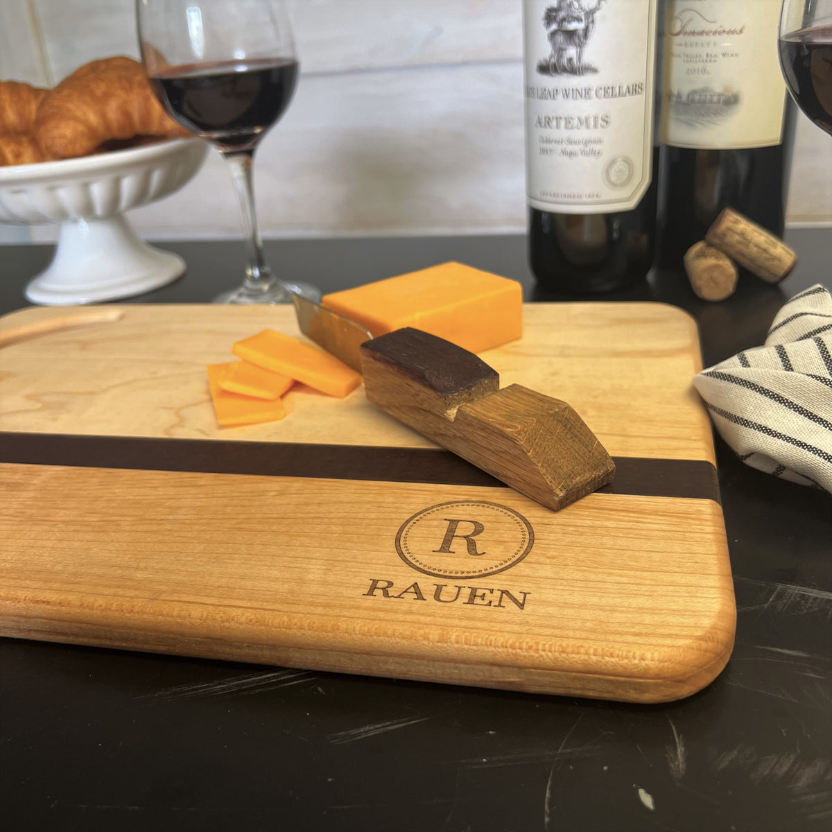 Personalized Maple and Wine Barrel Cutting Board - Cheese Charcuterie Board for Weddings Anniversary Mother&#39;s Day