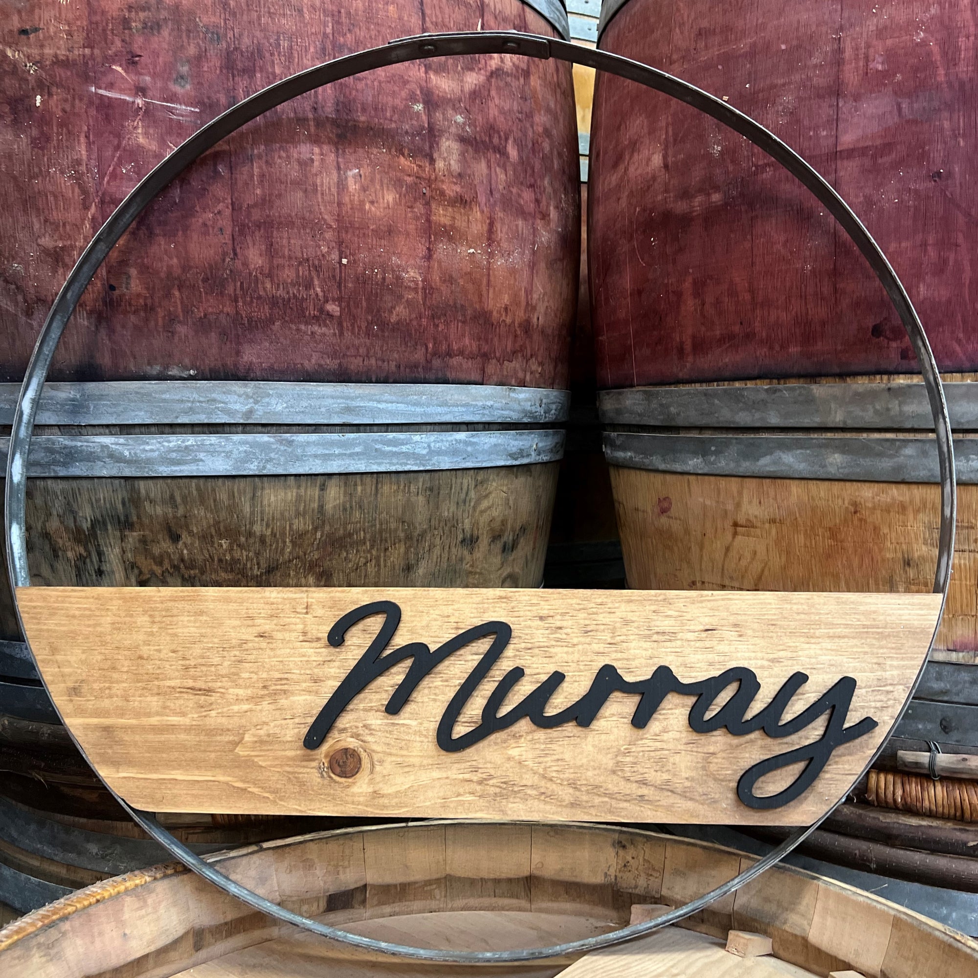 Barrel Sign Post Personalized Wine Barrel Hoop Sign - Pinecone Home