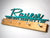 "Rauen" key hook display in turquoise text on a clear base