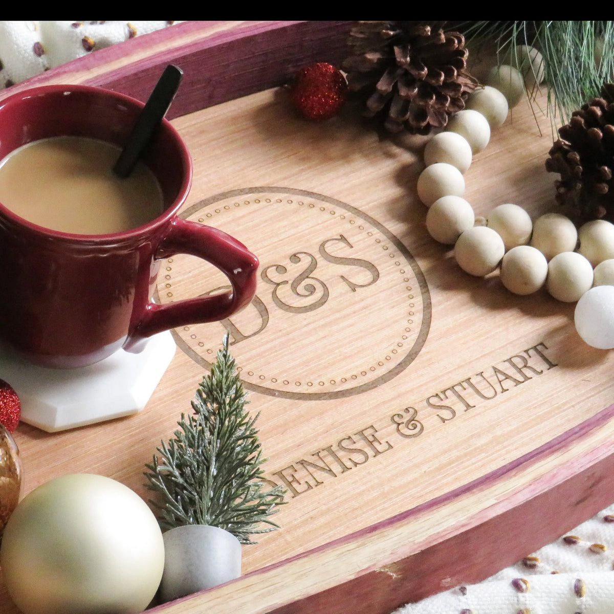 Wine Stave Serving Tray - Personalized Engraved Tray for Housewarming Wedding Anniversary